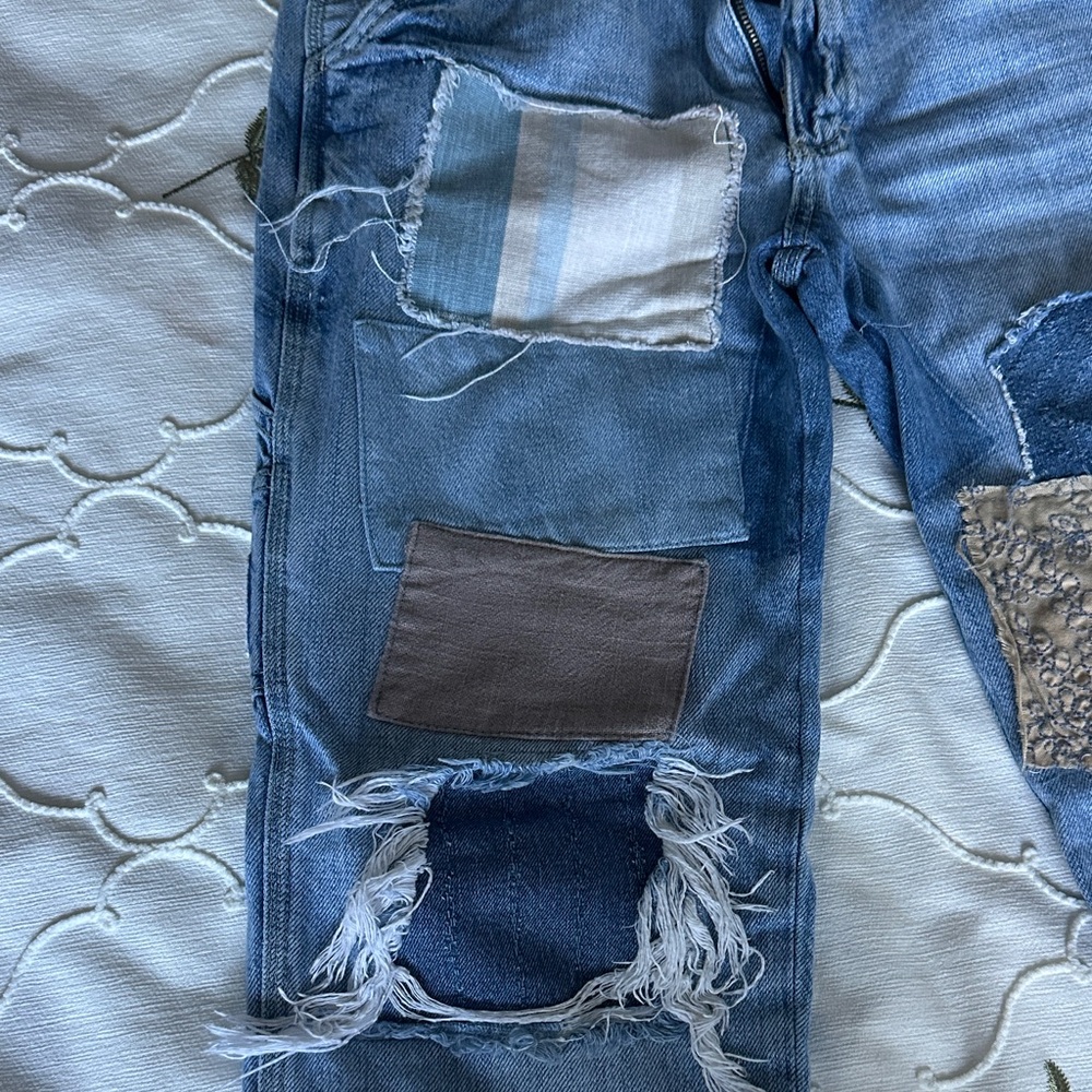 Free People We The Free Patchwork Denim Distressed Patchwork Jeans - Picture 4 of 9